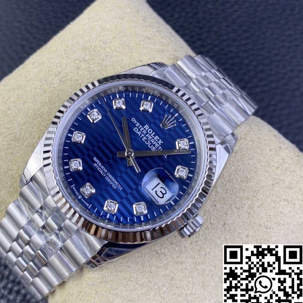 Blue M126234 Dial Diamond Rolex 36MM Steel Hourmarker Motif Factory Clean Stainless Datejust 1007